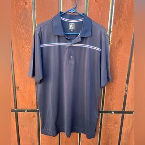 Foot joy FJ mens single stripe navy blue polo shirt athletic fit Large